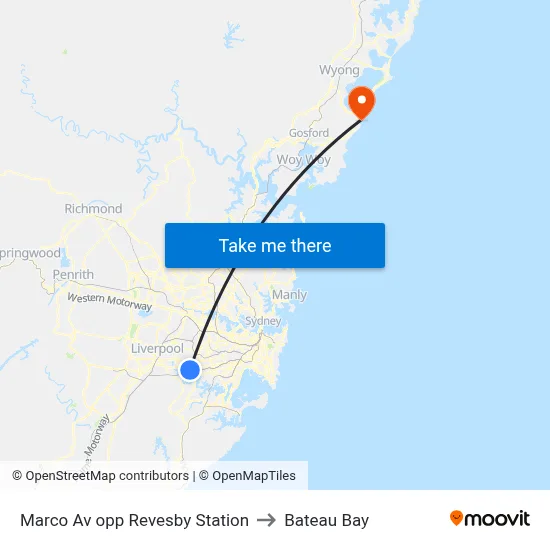 Marco Av opp Revesby Station to Bateau Bay map