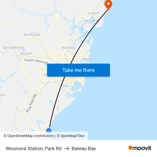 Woonona Station, Park Rd to Bateau Bay map