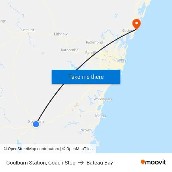 Goulburn Station, Coach Stop to Bateau Bay map