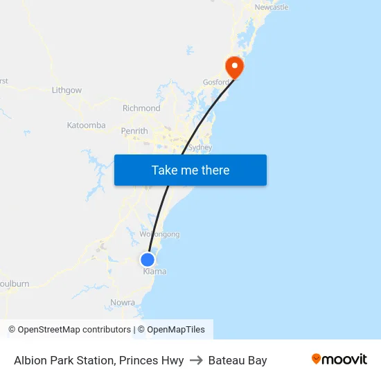 Albion Park Station, Princes Hwy to Bateau Bay map