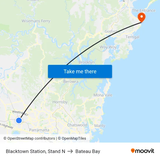Blacktown Station, Stand N to Bateau Bay map