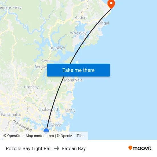 Rozelle Bay Light Rail to Bateau Bay map
