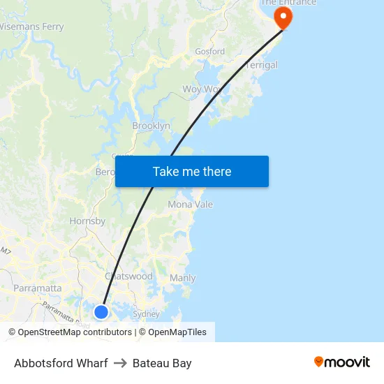 Abbotsford Wharf to Bateau Bay map