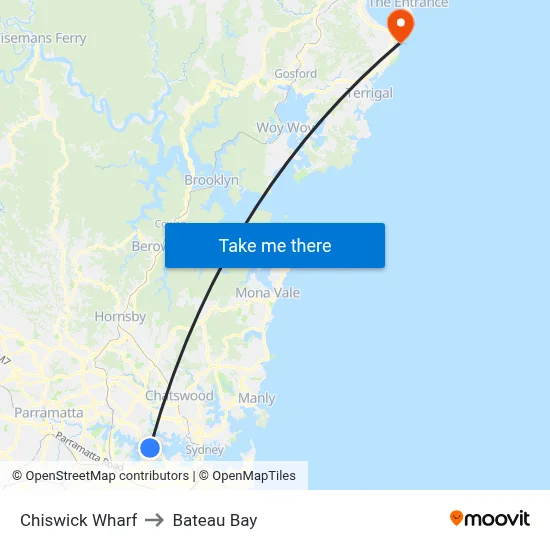 Chiswick Wharf to Bateau Bay map