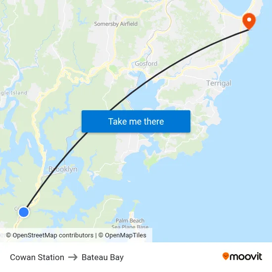 Cowan Station to Bateau Bay map