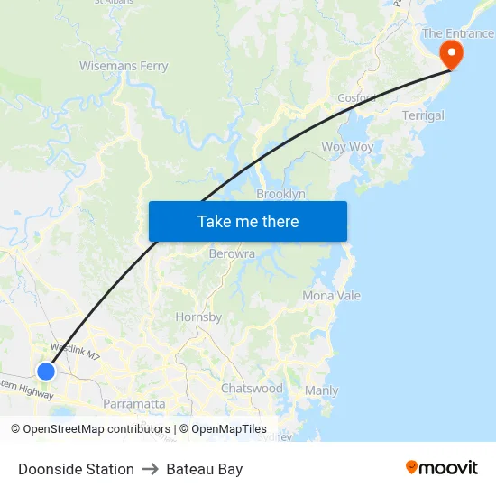 Doonside Station to Bateau Bay map