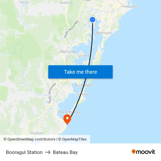 Booragul Station to Bateau Bay map
