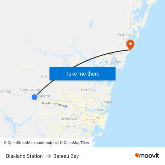 Blaxland Station to Bateau Bay map