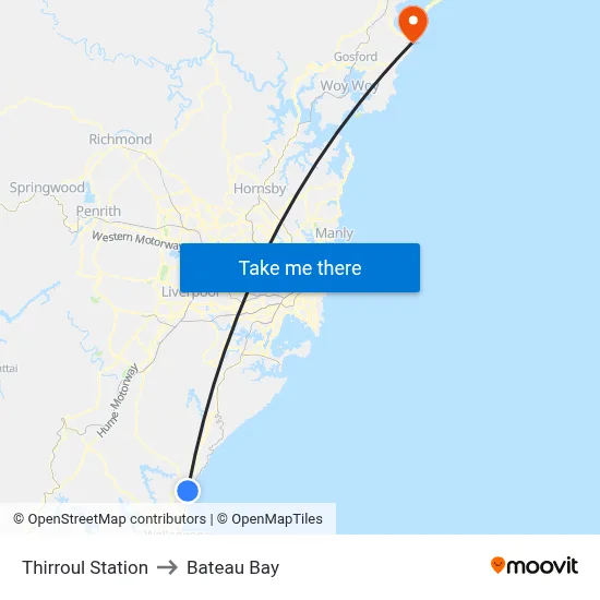 Thirroul Station to Bateau Bay map
