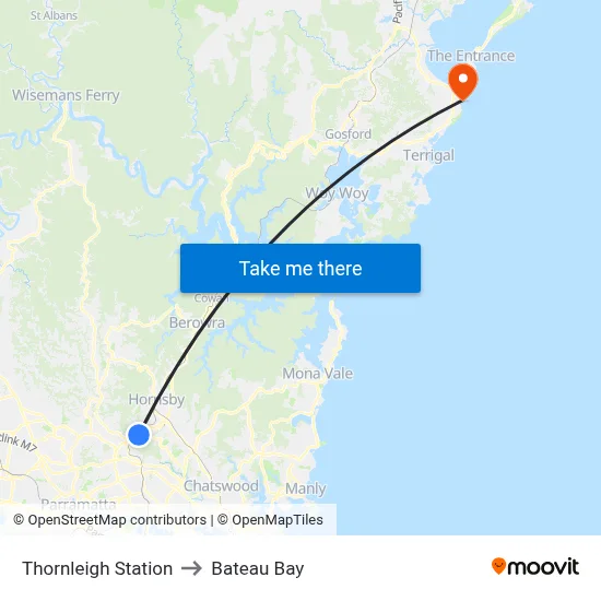 Thornleigh Station to Bateau Bay map