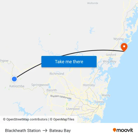 Blackheath Station to Bateau Bay map