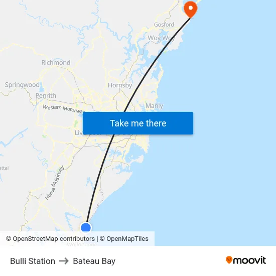 Bulli Station to Bateau Bay map