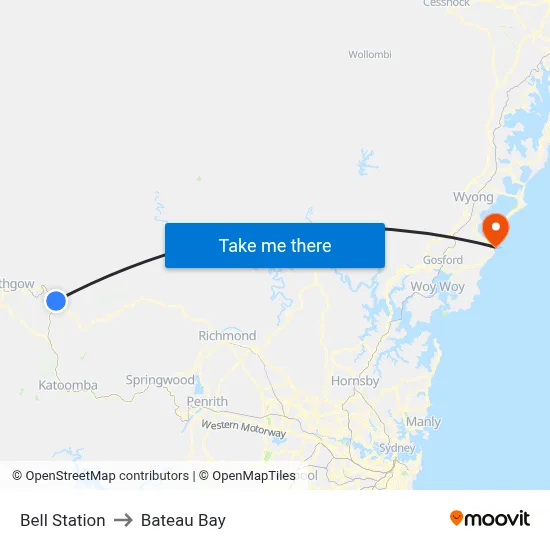 Bell Station to Bateau Bay map