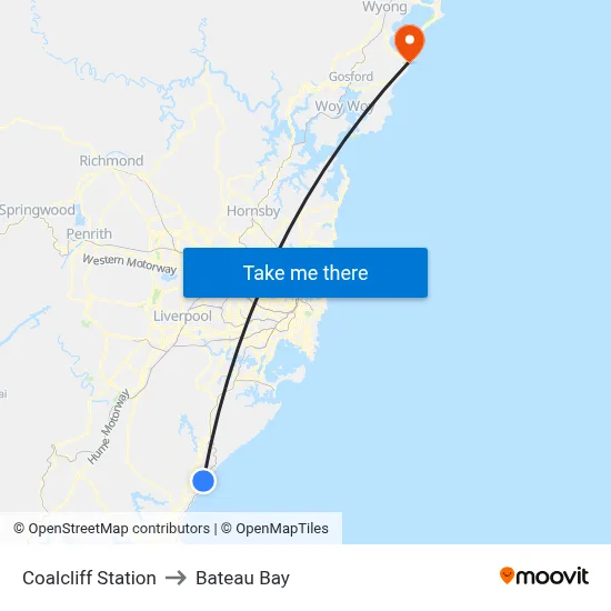 Coalcliff Station to Bateau Bay map