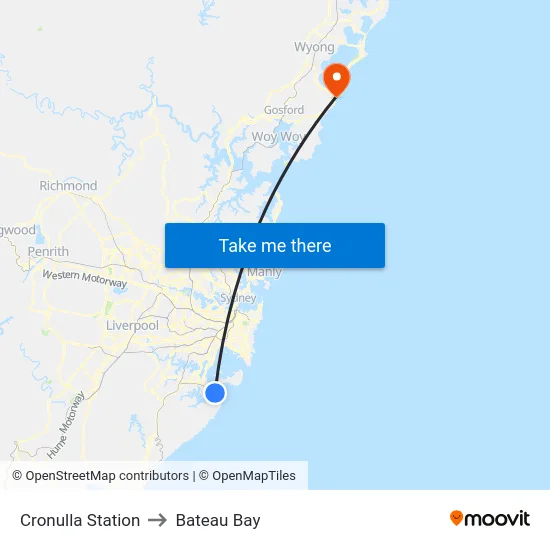 Cronulla Station to Bateau Bay map