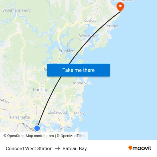 Concord West Station to Bateau Bay map