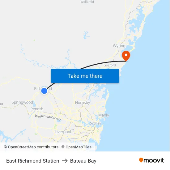 East Richmond Station to Bateau Bay map