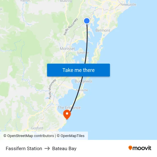 Fassifern Station to Bateau Bay map