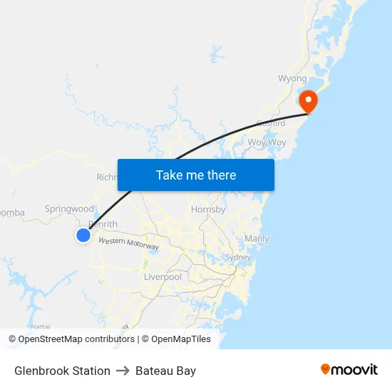Glenbrook Station to Bateau Bay map