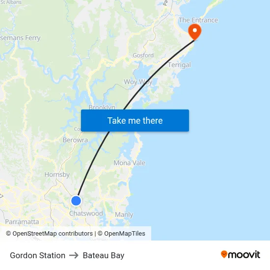 Gordon Station to Bateau Bay map