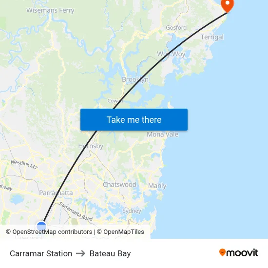 Carramar Station to Bateau Bay map