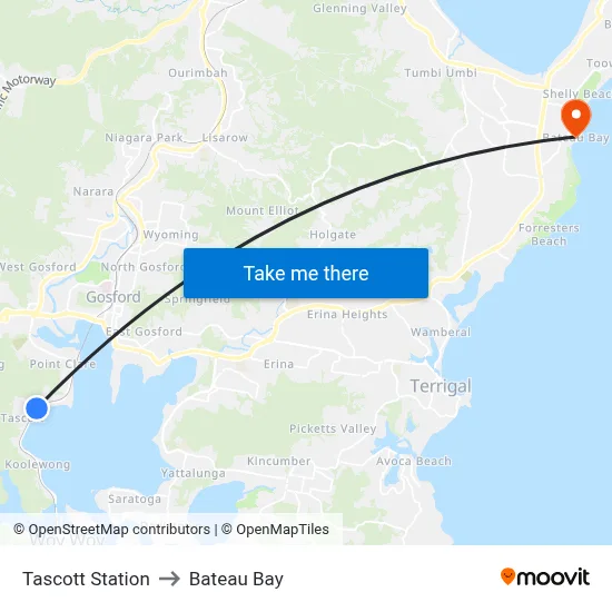Tascott Station to Bateau Bay map