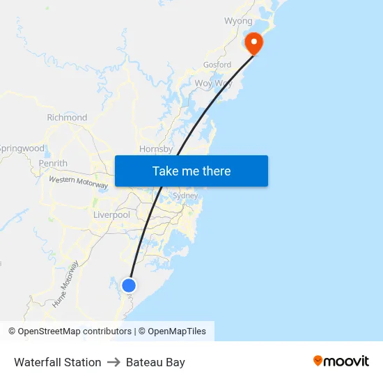 Waterfall Station to Bateau Bay map