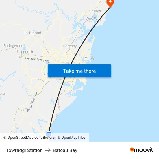 Towradgi Station to Bateau Bay map