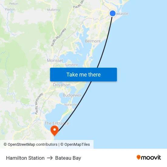 Hamilton Station to Bateau Bay map