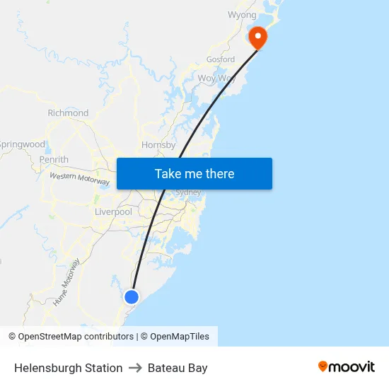 Helensburgh Station to Bateau Bay map