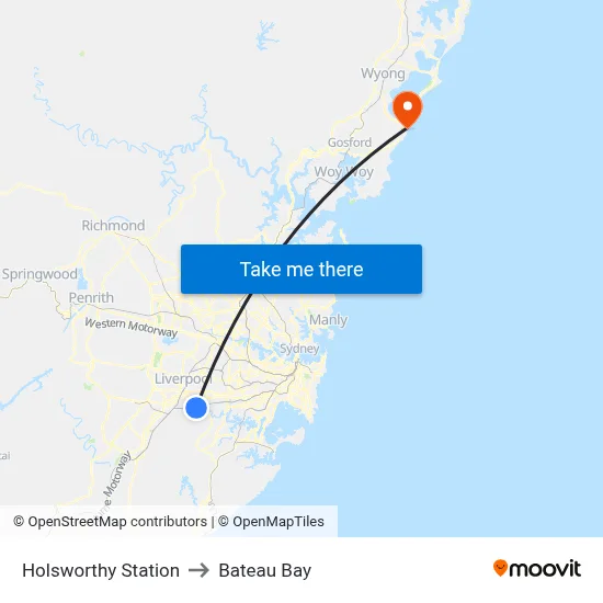 Holsworthy Station to Bateau Bay map