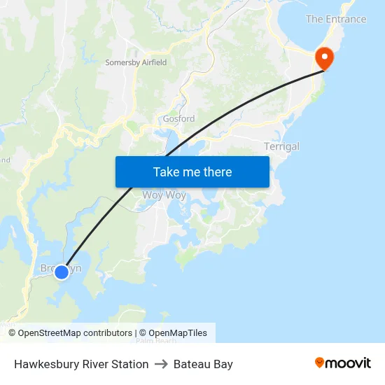 Hawkesbury River Station to Bateau Bay map
