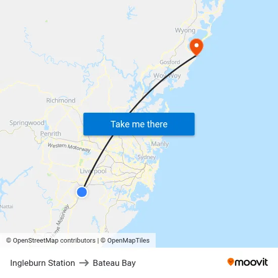 Ingleburn Station to Bateau Bay map