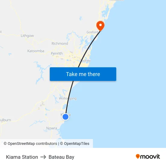Kiama Station to Bateau Bay map