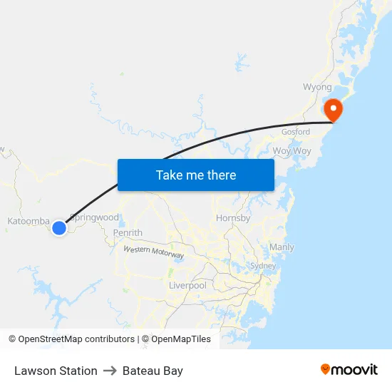 Lawson Station to Bateau Bay map