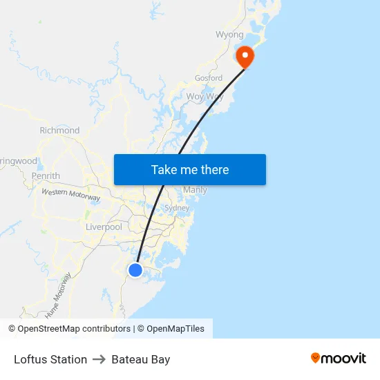 Loftus Station to Bateau Bay map