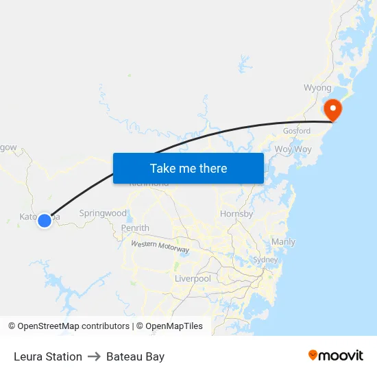 Leura Station to Bateau Bay map