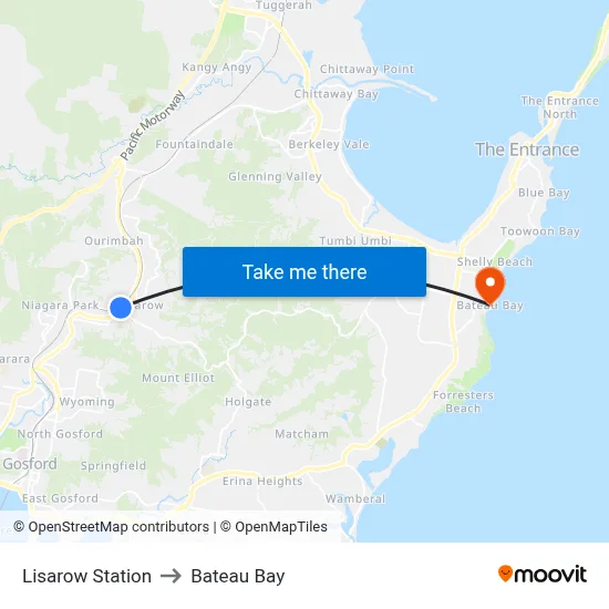 Lisarow Station to Bateau Bay map