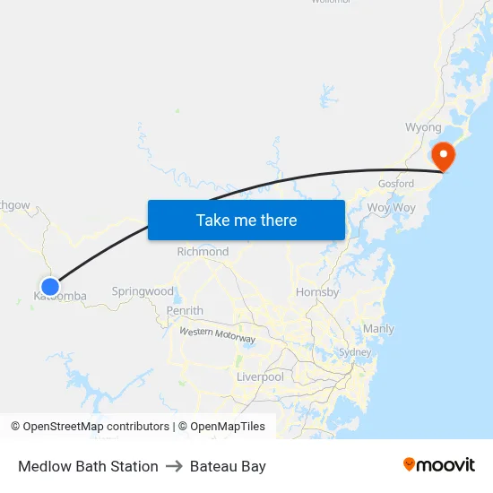 Medlow Bath Station to Bateau Bay map