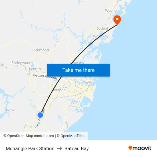 Menangle Park Station to Bateau Bay map
