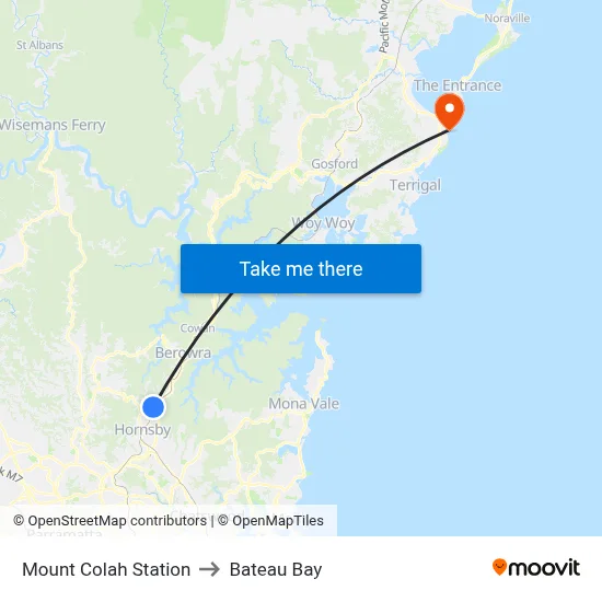 Mount Colah Station to Bateau Bay map