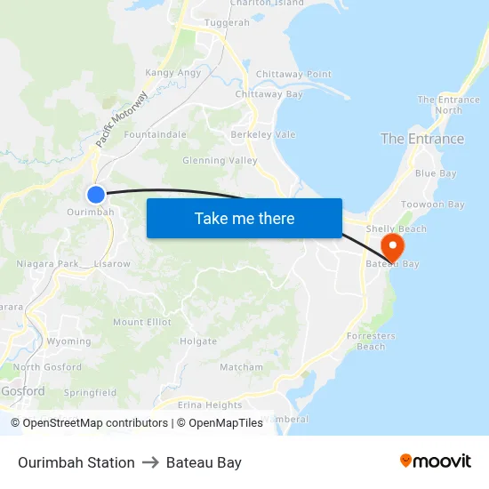 Ourimbah Station to Bateau Bay map