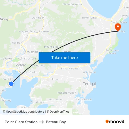 Point Clare Station to Bateau Bay map