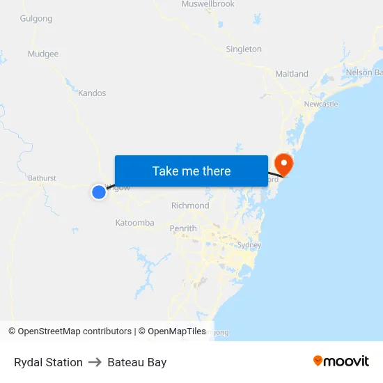Rydal Station to Bateau Bay map