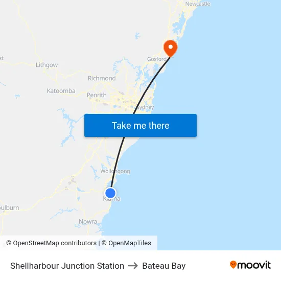Shellharbour Junction Station to Bateau Bay map