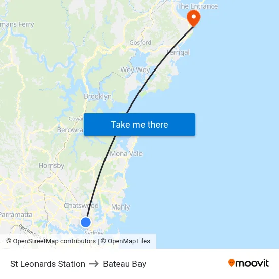 St Leonards Station to Bateau Bay map