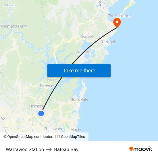 Warrawee Station to Bateau Bay map