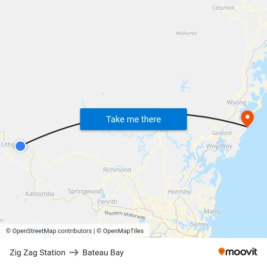 Zig Zag Station to Bateau Bay map