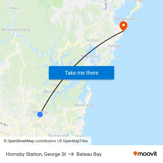 Hornsby Station, George St to Bateau Bay map
