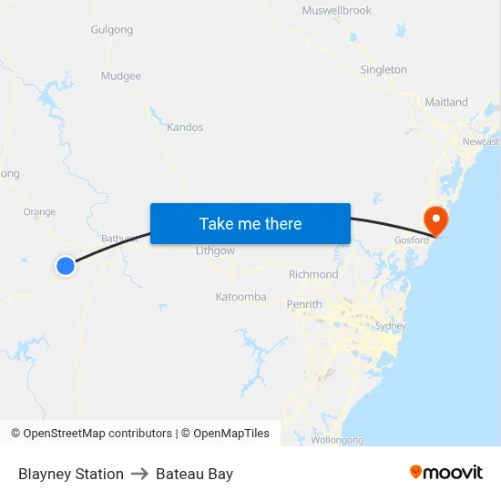 Blayney Station to Bateau Bay map